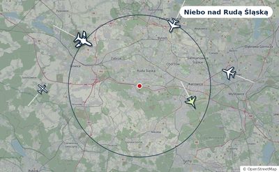 Mapa okolic miasta z sylwetkami samolotów — Niebo nad Rudą Śląską